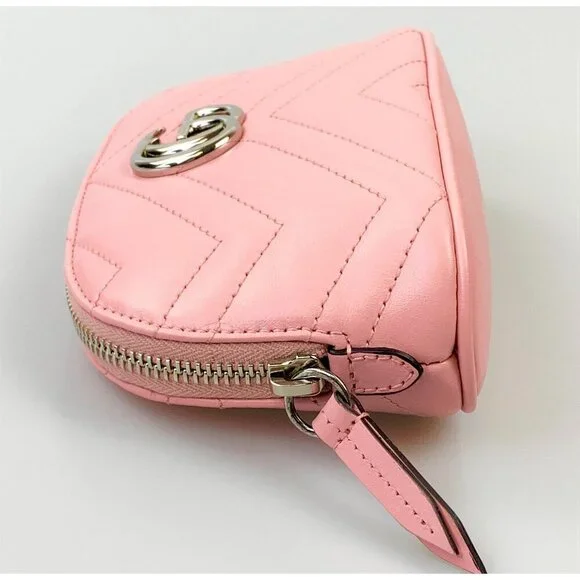 NWT Gucci GG Marmont Cosmetic Pouch in Pink Quilted Chevron Leather - Picture 4 of 11